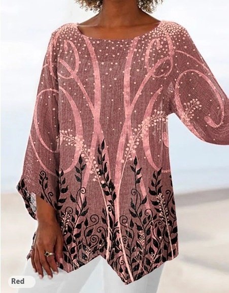 Spring And Autumn Women's Clothing Crew Neck Split Plus Size Top 3D Printing - Image 9