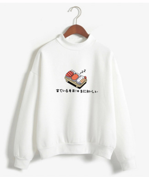Sushi Printed Round Collar Fleeced Sweatershirt - Image 7