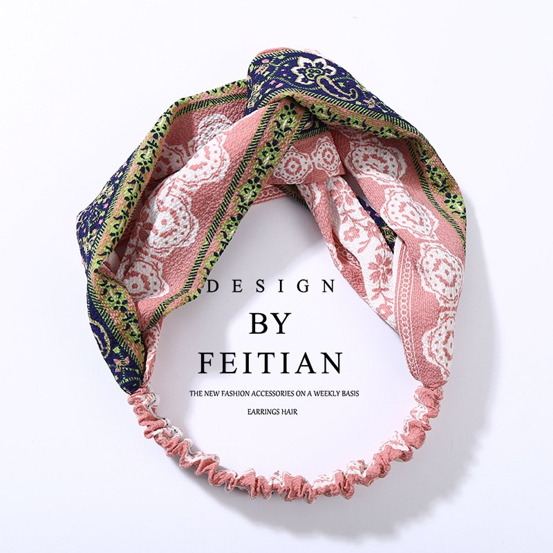 Fabric cross-knotted bow chiffon floral headband - Image 5