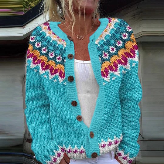 Winter Cardigan Coat Single-breasted Totem Warm Sweater - Image 11