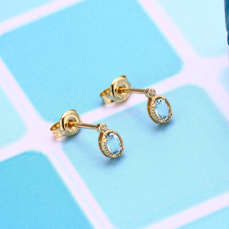 Simple Retro Sky Blue Topa Earrings