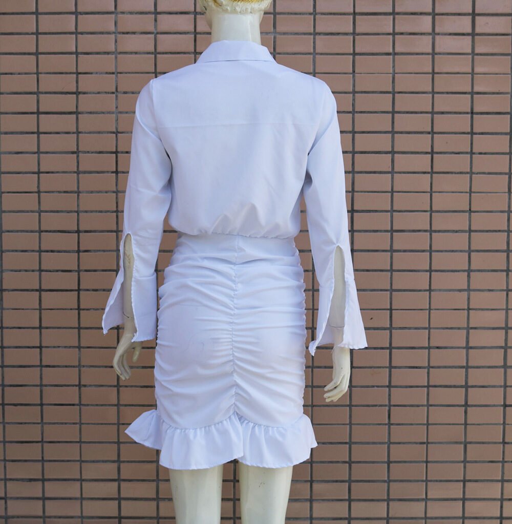 Women's lapel long sleeve bag hip dress - Image 3