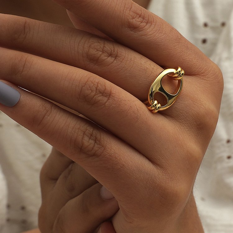 Pig Nose Index Finger Ring Ins Cold Wind Retro Oval Ring - Image 2