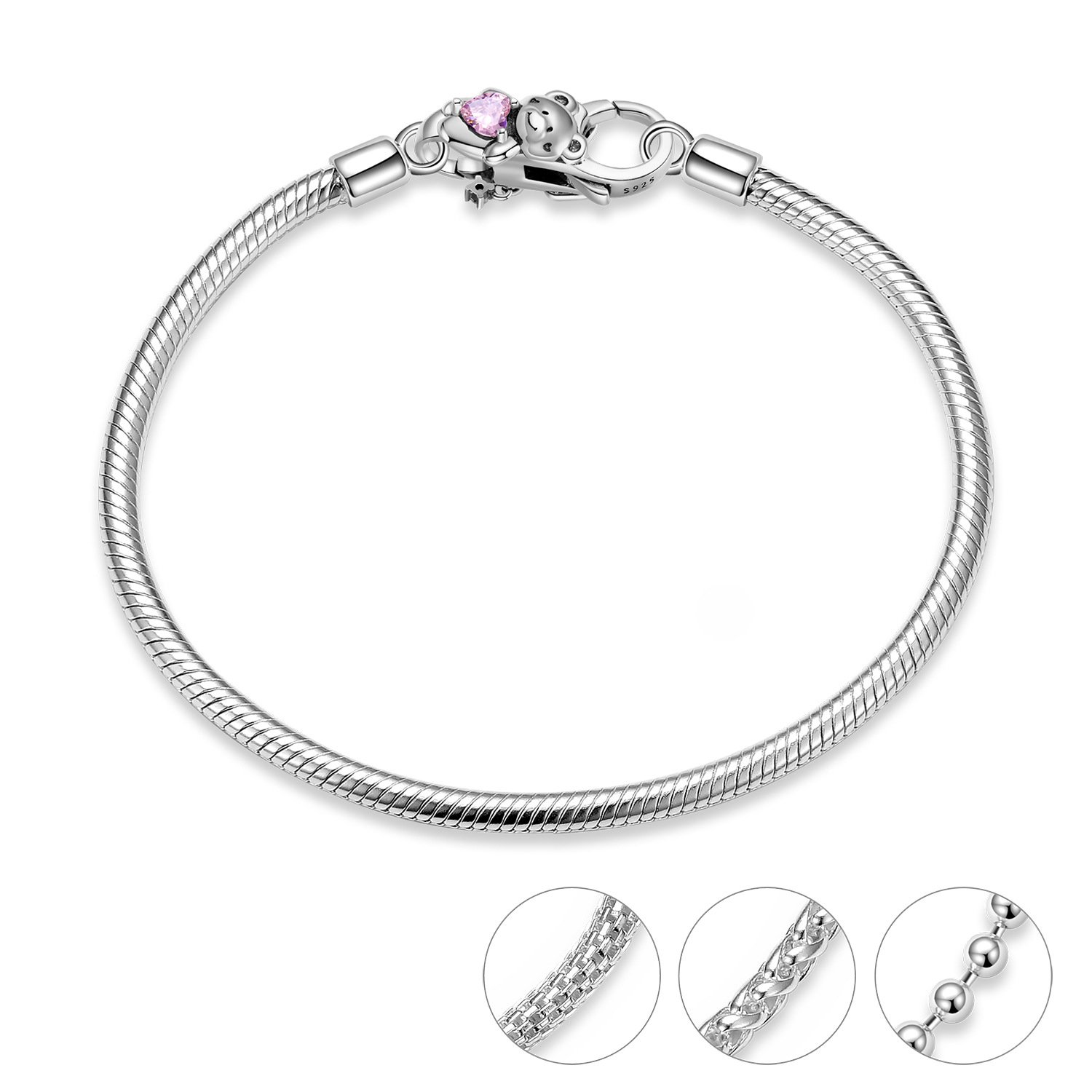 Love Little Bear Lobster Buckle Powder Zirconium Oxide 925 Sterling Silver Necklace Bracelet Diy Accessories Buckle - Image 2