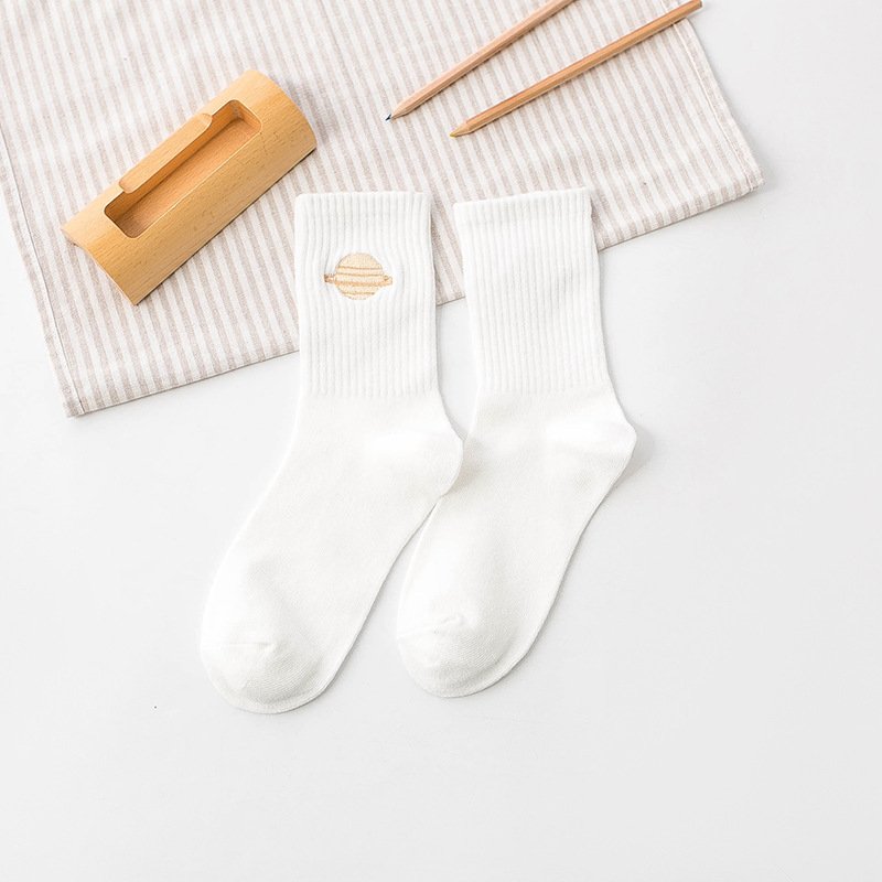 Embroidered Planet Cotton Student Tide Socks - Image 12