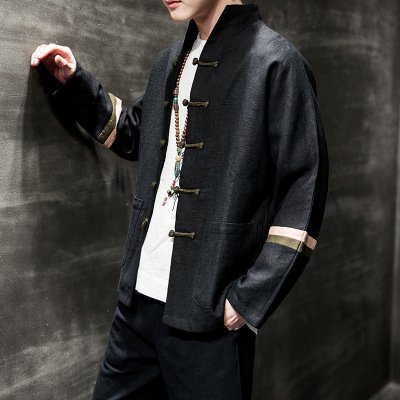 Contrast color buckle cotton and linen jacket - Image 2