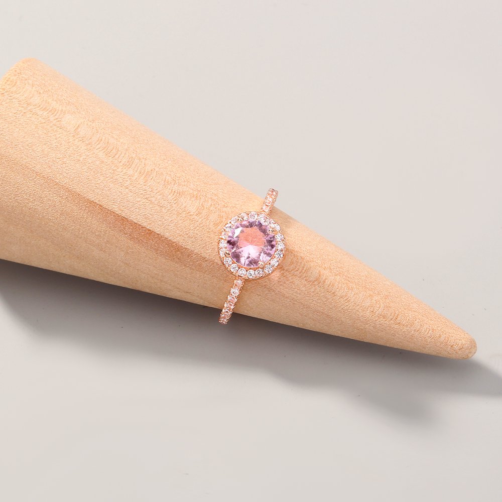 Copper micro-inlaid round zircon ring