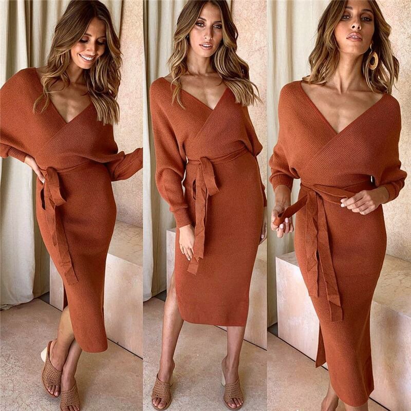 V-neck lace long sleeve women dress - Image 7