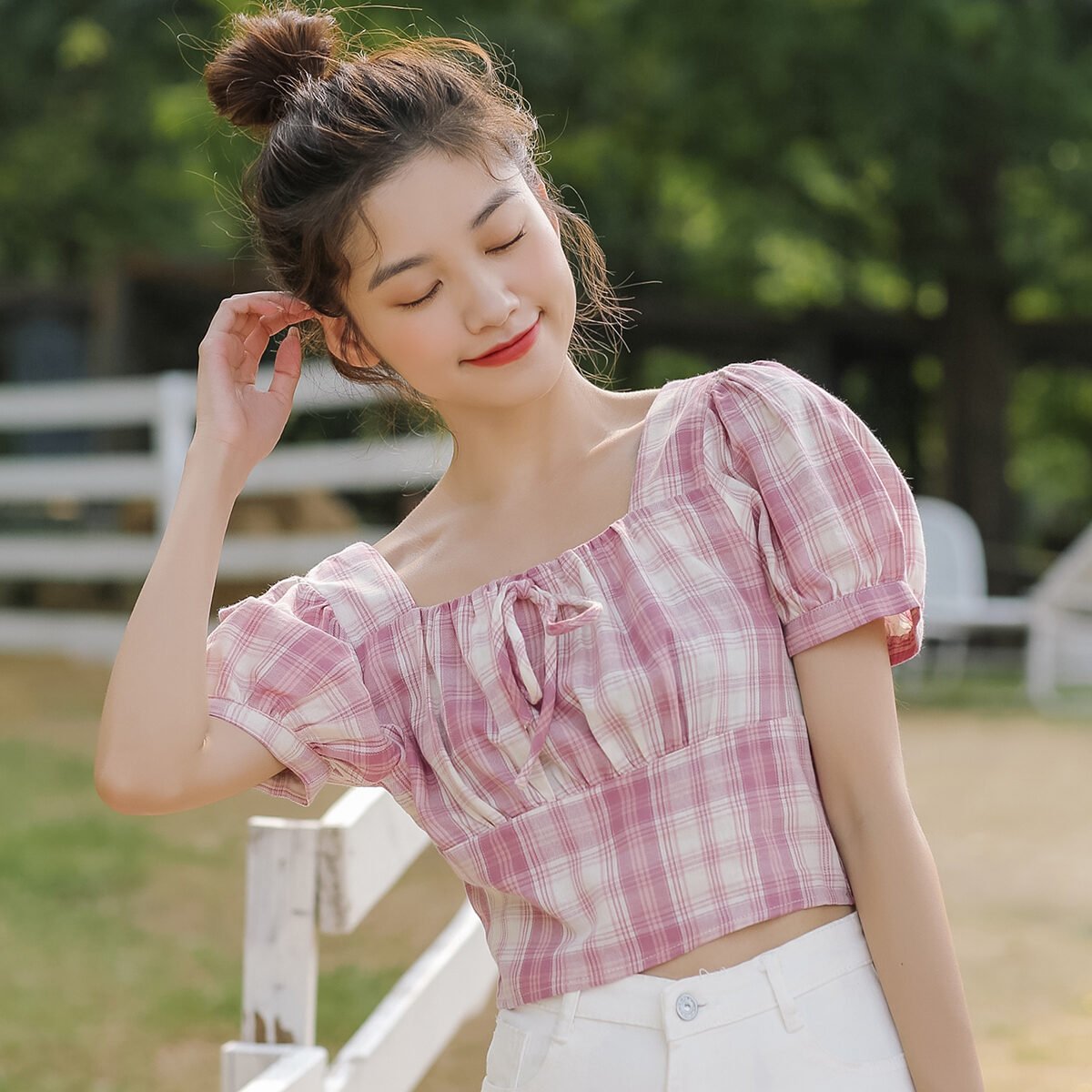 Pleated French high-waist lace shirt - Image 3
