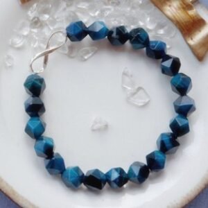 Women's Sterling Silver Bow Tie Blue Tiger Eye Bracelet