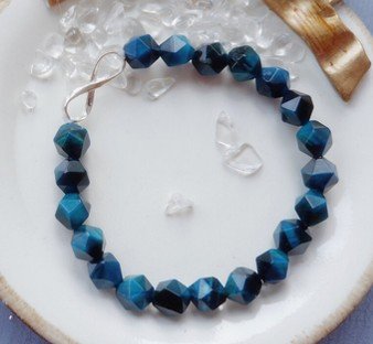 Women's Sterling Silver Bow Tie Blue Tiger Eye Bracelet