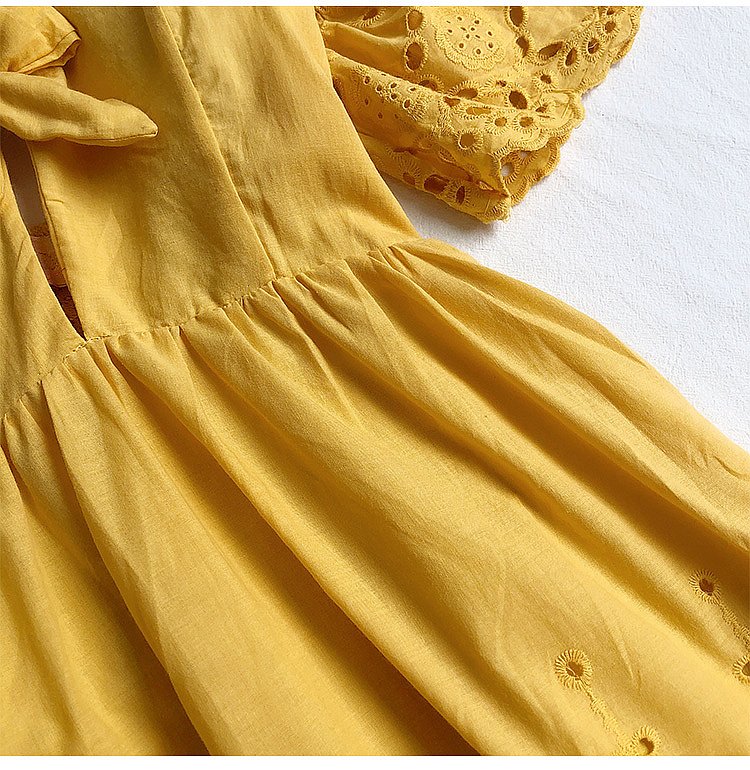 V-neck flared sleeve hollow lace dress - Image 6