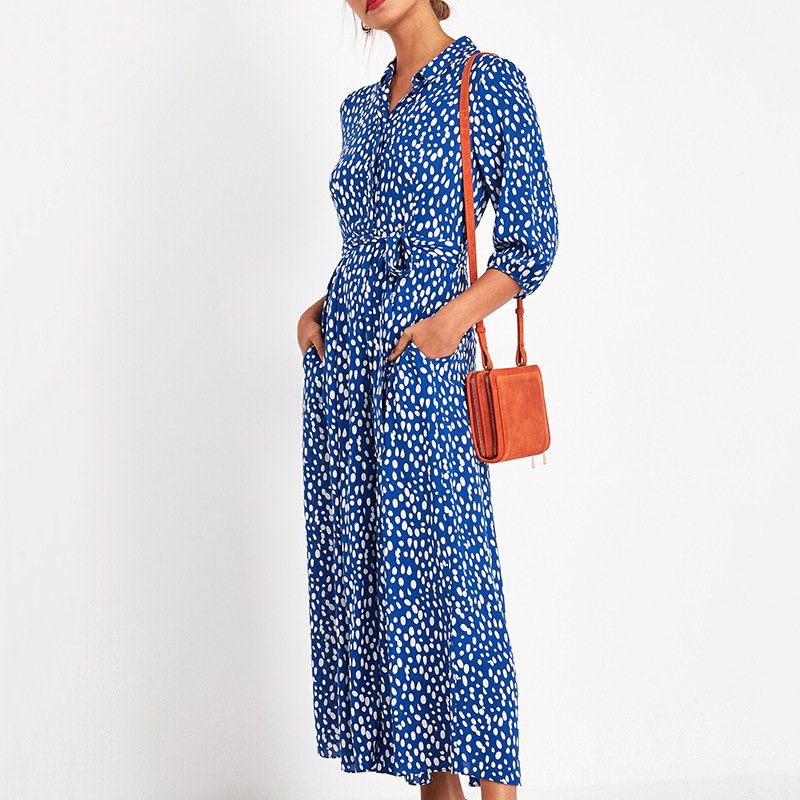 Polka dot print lace-up pocket dress - Image 5