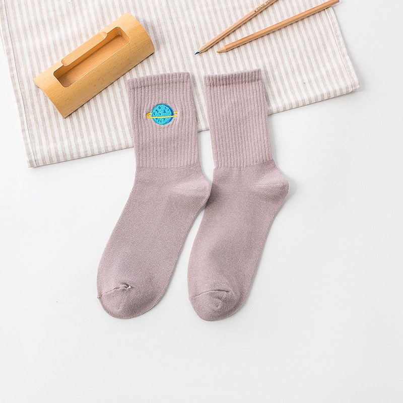 Embroidered Planet Cotton Student Tide Socks - Image 10