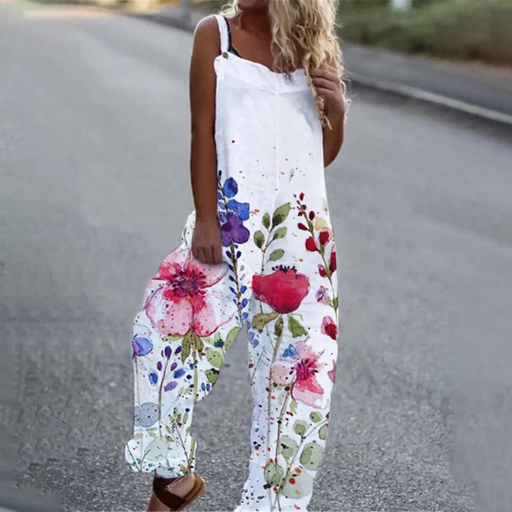 Women's Printed Sleeveless Sling Loose Casual Jumpsuit