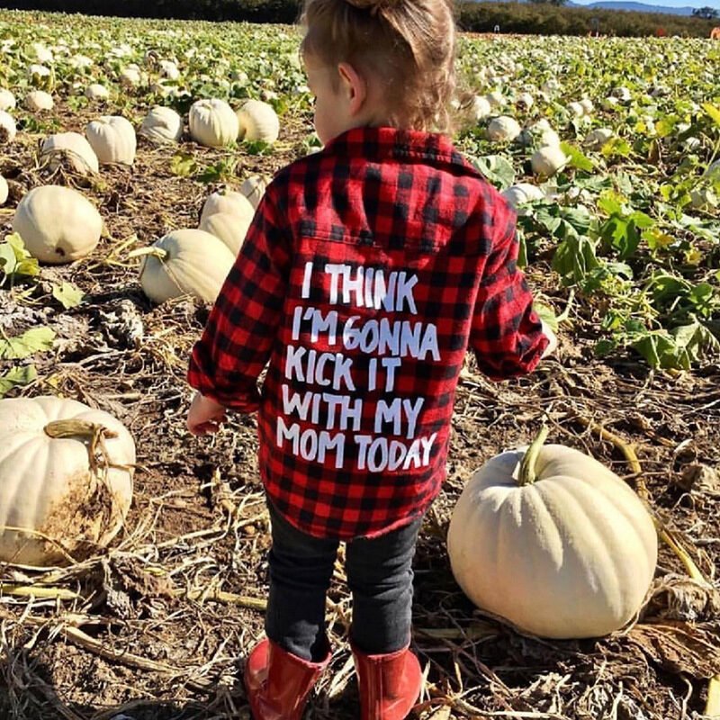 Girls red plaid letter print shirt - Image 4