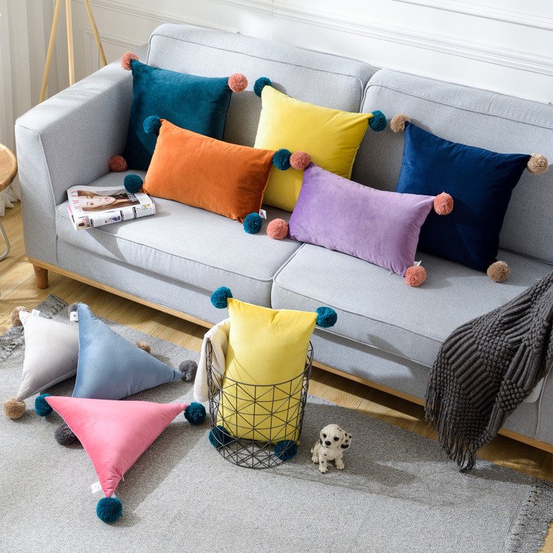 Pure color wool ball pillowcase - Image 3