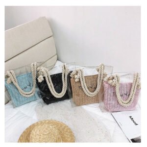 Straw shoulder fashion handbag transparent bag