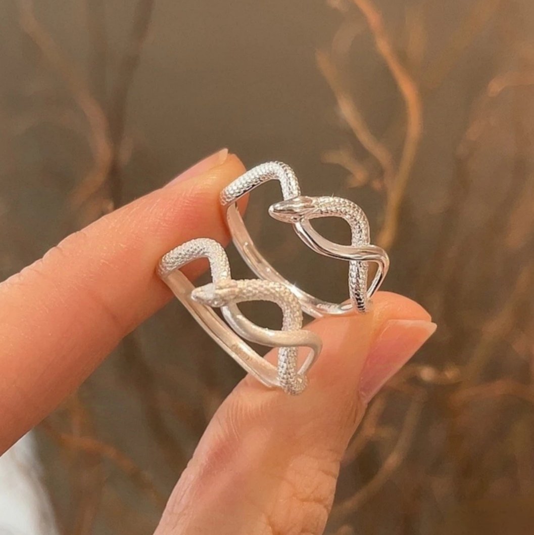 1pc 999 Sterling Silver Matte Snake Open Ring, Minimalist & Edgy, Perfect For Daily, Dating & Gifting, Ideal Valentine's Gift - Image 2