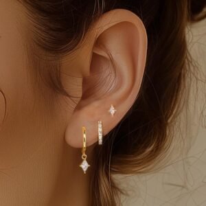 Three Piece Brass Genuine Gold Electroplated Women's Earrings Set