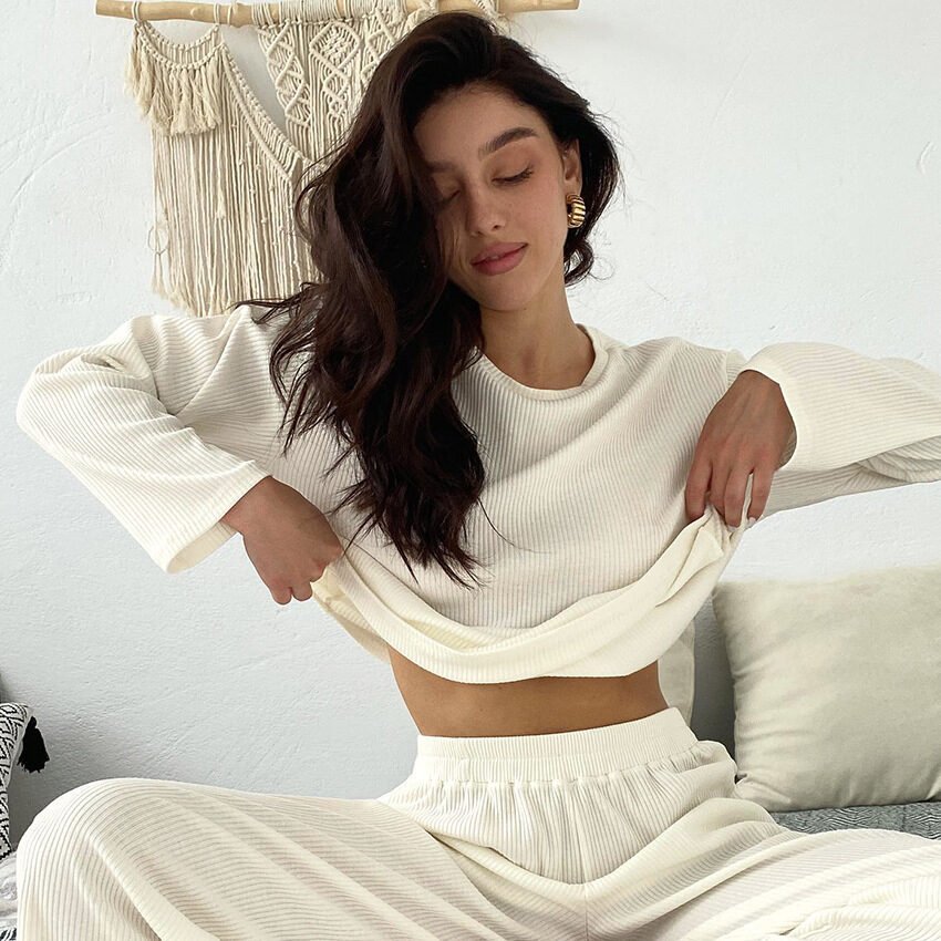 Pajama Two-piece Set With Long Pants Womens Loungewear - Image 3