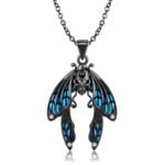 Original Design Blue Cicada Necklace S925 Sterling Silver Electroplated Black Gold Mixed With Dark Style Necklace