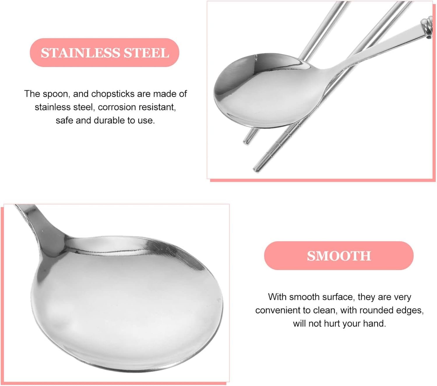 1 Set Reusable Silverware Reusable Camping Silverware Chinese Chopstick Travel Utensils With Case Travel Chopsticks Spoons Silverware Spoon Fork Pp White Stainless Steel Student - Image 9