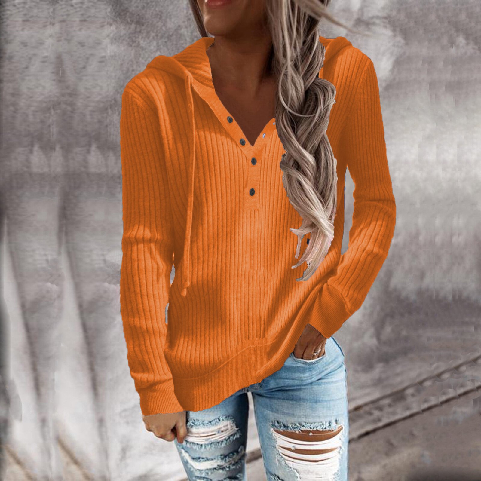 Women's Solid Color Casual Hoodie Loose Knit - Image 3