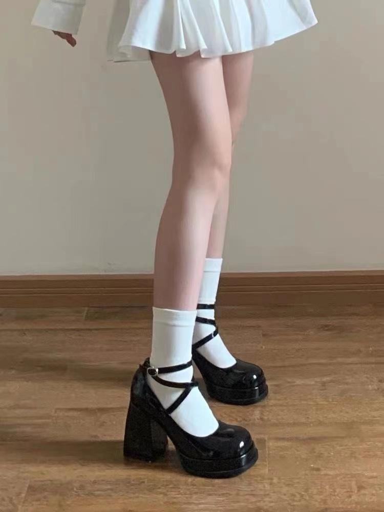 High Heel Thick Bottom Shallow Mouth Leather Shoes With Small Strap - Image 4