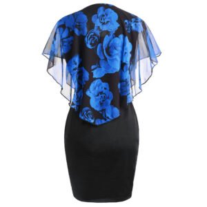 Women's Rose Print Cape Slim Fit Hip Dress