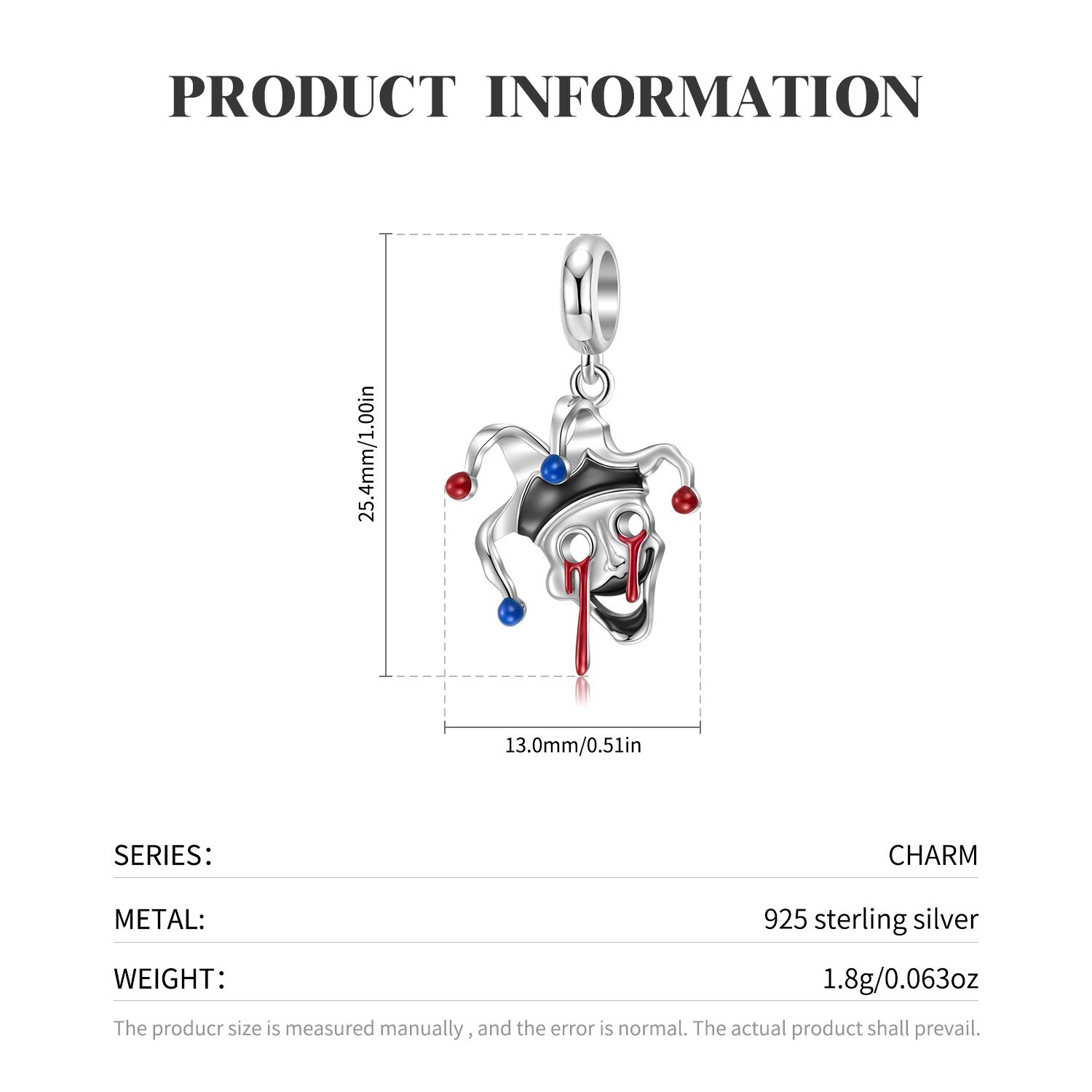 Creative Tragic Clown 925 Silver Drop Glue Pendant Fashion Bracelet Necklace DIY Pendant Accessories - Image 3