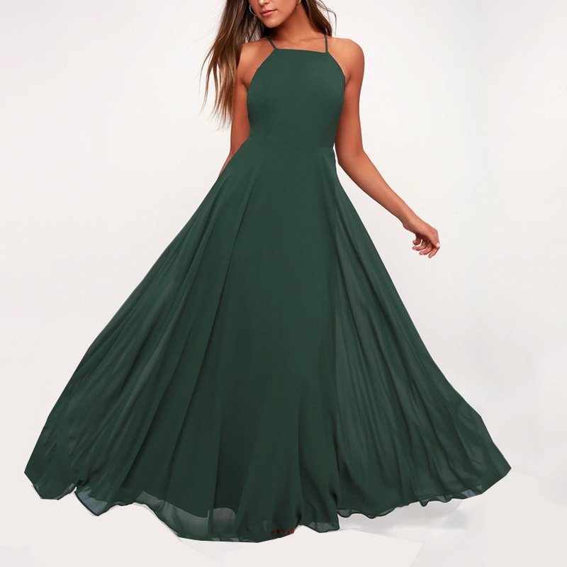 Chiffon big swing sexy backless suspender skirt long dress - Image 2