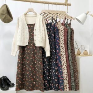 Sleeveless Dress Women Simple Print Daily Spring Corduroy Retro Soft Lovely