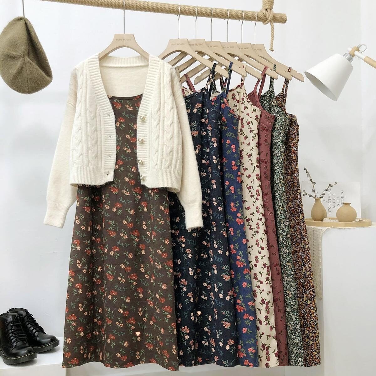 Sleeveless Dress Women Simple Print Daily Spring Corduroy Retro Soft Lovely