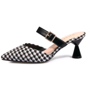 Spring and summer new Korean version of the plaid Baotou half slippers female pointed sandals and slippers high-heeled thick with wild women's shoes