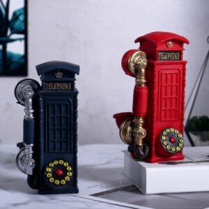 Retro Telephone Booth Model Wine Cabinet Window Resin Decoration