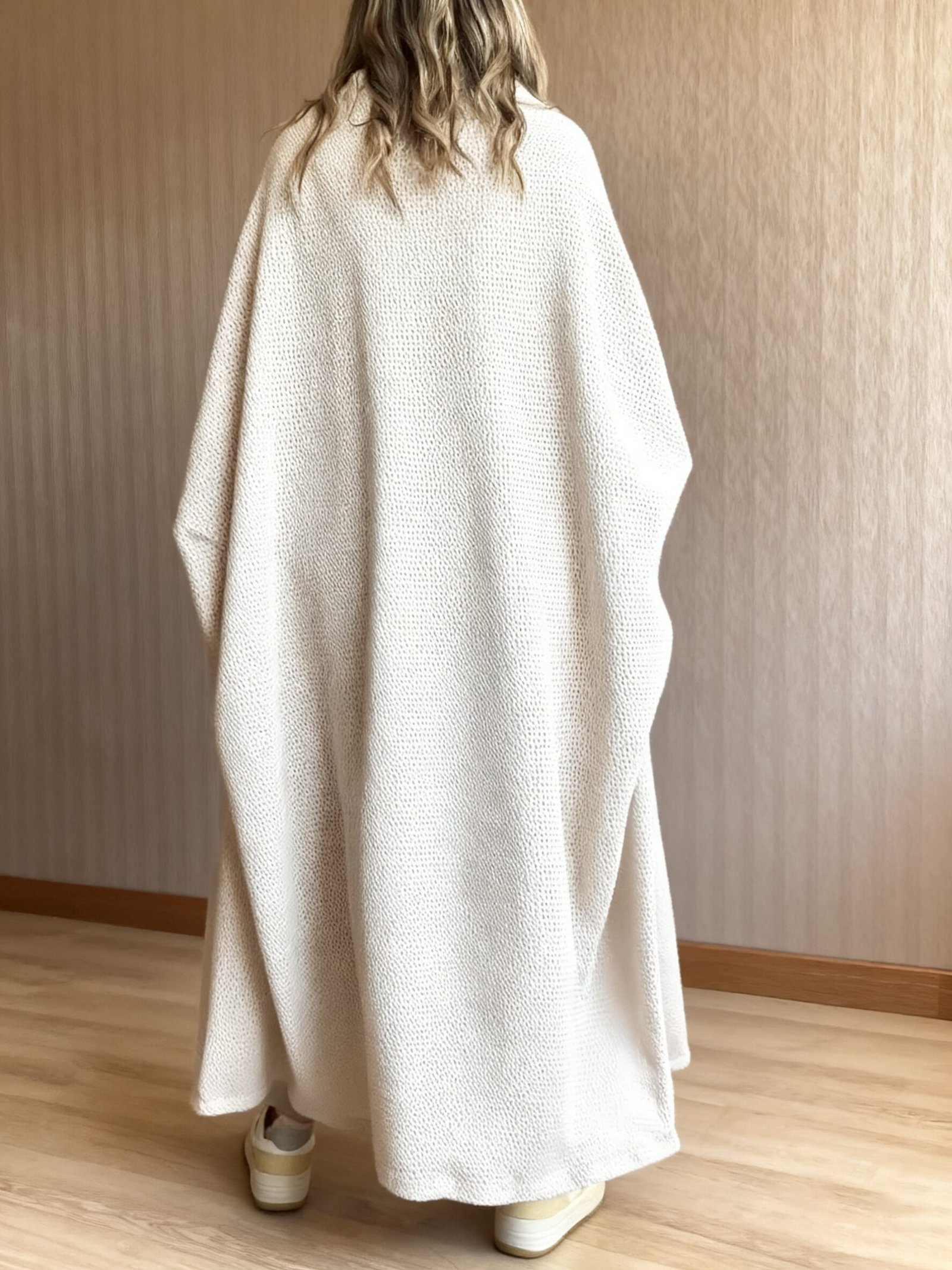 Beige Knit Hooded Duster Top - Image 3