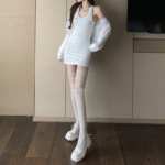White JK Over-the-Knee Socks, Lace-up Bow Spliced Fake Thigh High Pantyhose, Anti-snag Sheer Stockings For Women, Spring & Summer