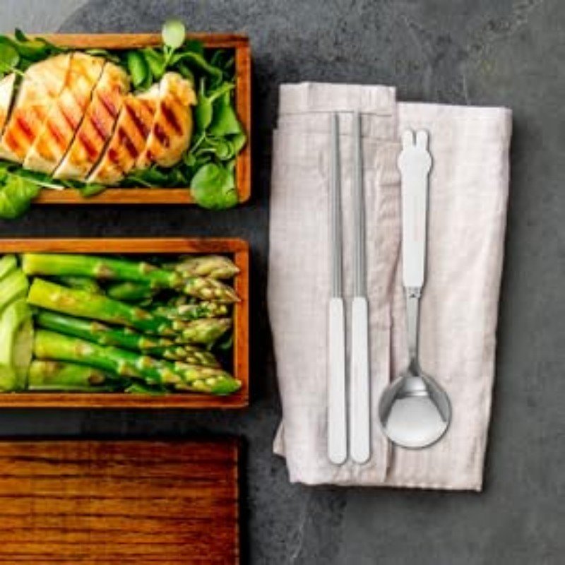 1 Set Reusable Silverware Reusable Camping Silverware Chinese Chopstick Travel Utensils With Case Travel Chopsticks Spoons Silverware Spoon Fork Pp White Stainless Steel Student - Image 10
