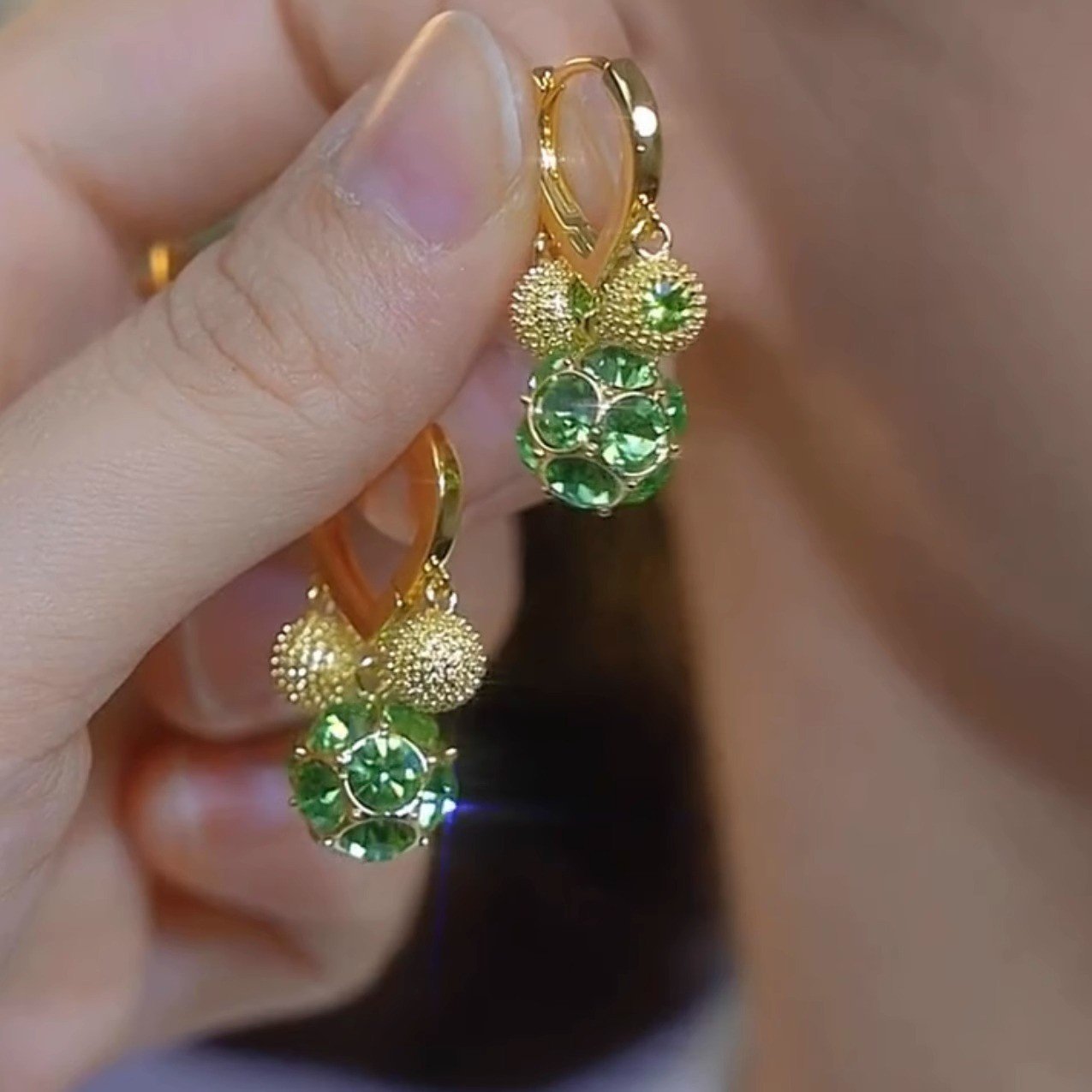 Light Luxury Green Zircon Ball Drop Earrings, Elegant Huggie Hoop Ear Cuffs, Delicate Sparkling Design