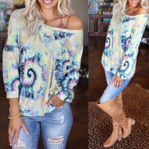 Women Printed Long Sleeve Crew Neck Loose Casual Top
