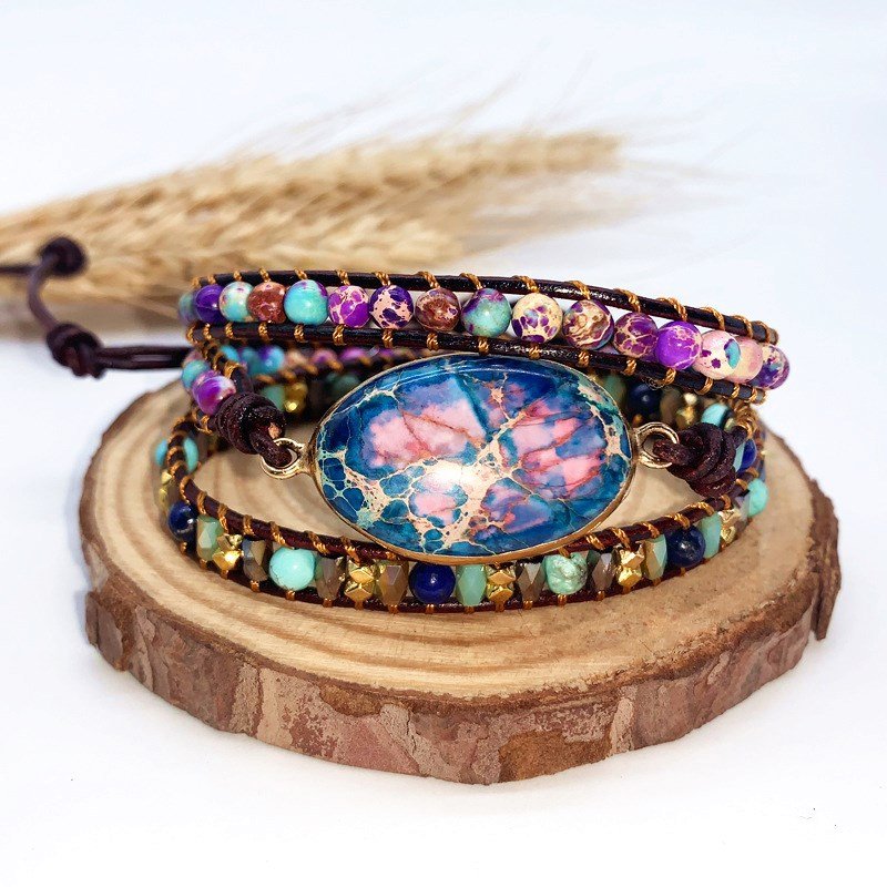 Imperial Stone Multilayer Woven Leather Bracelet - Image 3