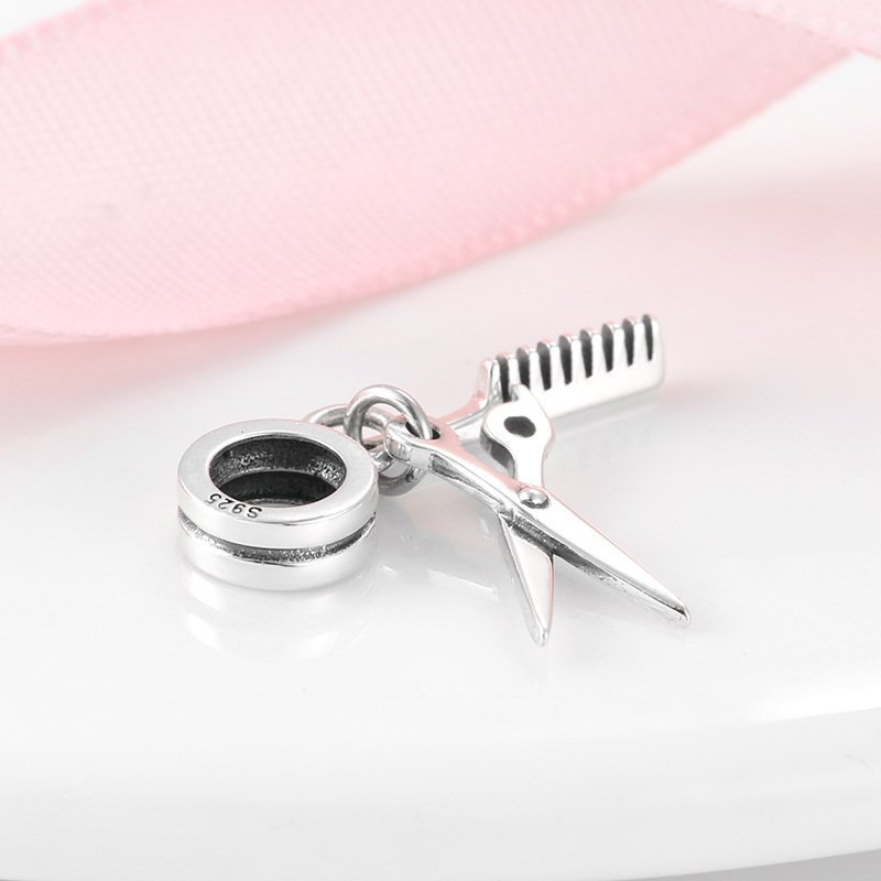 S925 Sterling Silver Pearl Pendant Hair Dryer Scissors Comb Bracelet Diy Accessories - Image 2