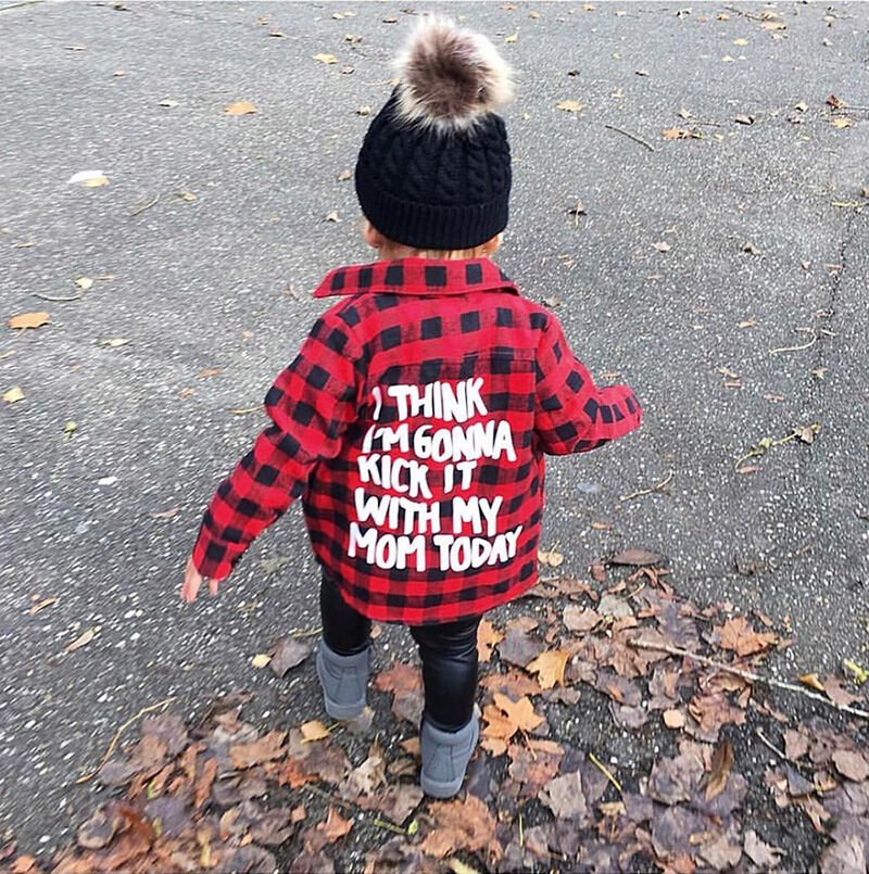 Girls red plaid letter print shirt - Image 5