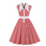 Half sleeve striped dress with lapel