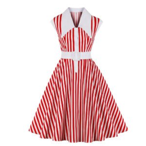 Half sleeve striped dress with lapel