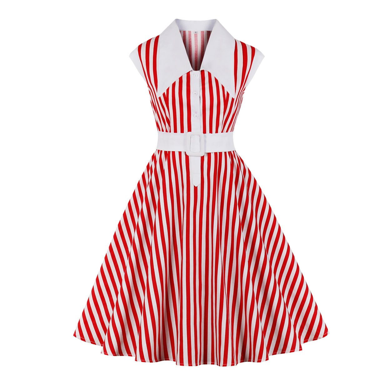 Half sleeve striped dress with lapel