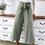 Casual wide-leg pants solid color lace wild