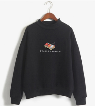 Sushi Printed Round Collar Fleeced Sweatershirt - Image 2
