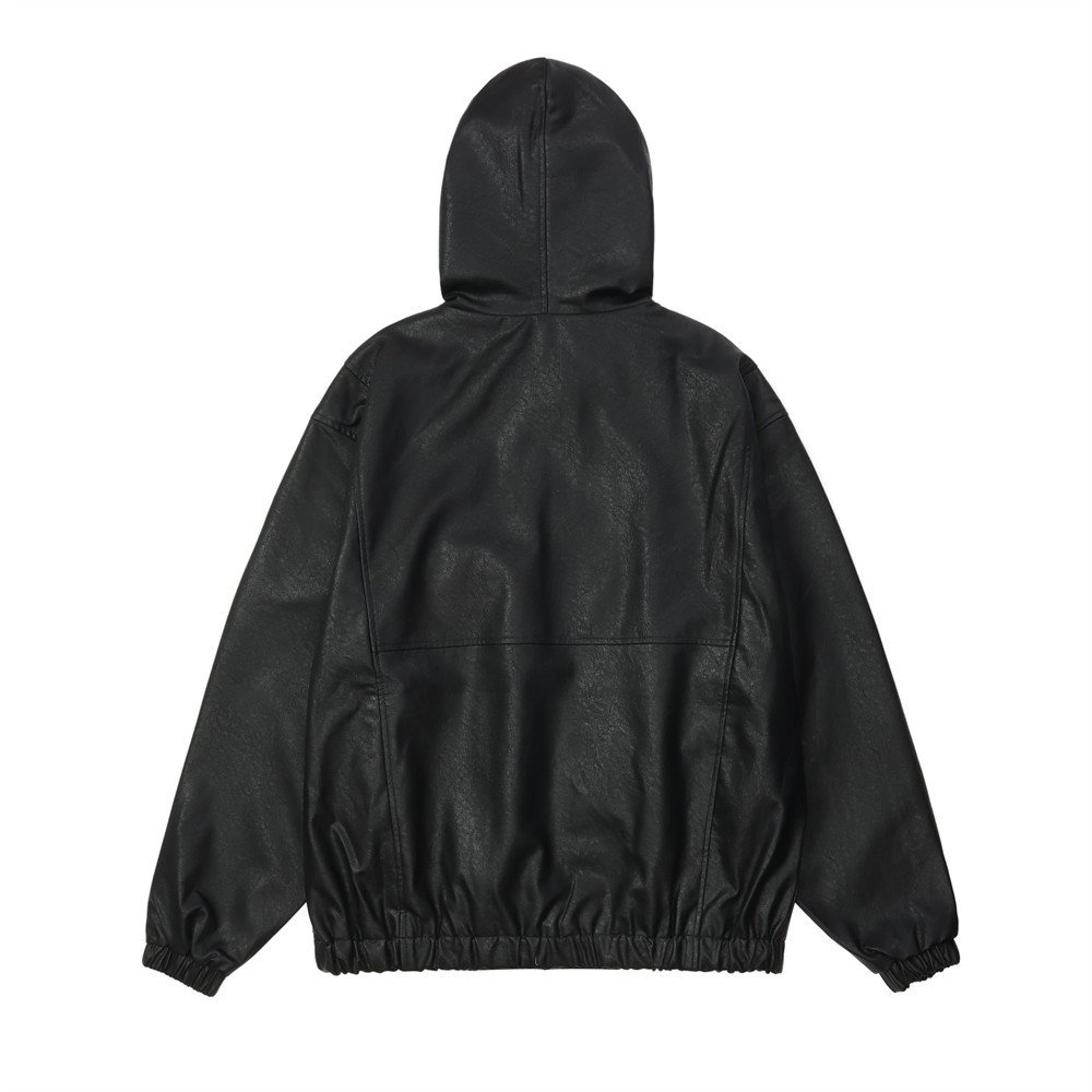 Dark Motorcycle Style Hooded Leather Jacket Men - Image 2